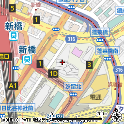 東京都港区東新橋1丁目5-2周辺の地図