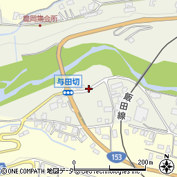 与田切橋交差点東周辺の地図