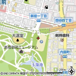 新宿御苑駐車場トイレ周辺の地図