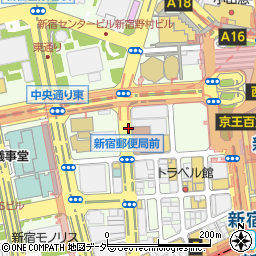 新宿郵便局西側パーキングメーター２周辺の地図