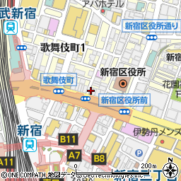 松屋新宿靖国通り店周辺の地図