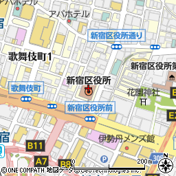 新宿区役所区議会　無所属クラブ議員控室周辺の地図