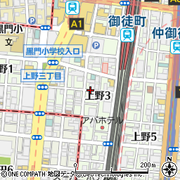 東京都台東区上野3丁目周辺の地図