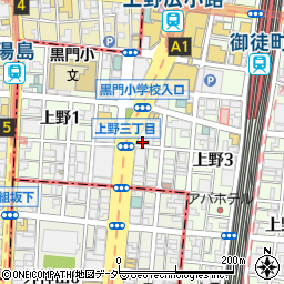 ローソンストア１００台東上野三丁目店周辺の地図
