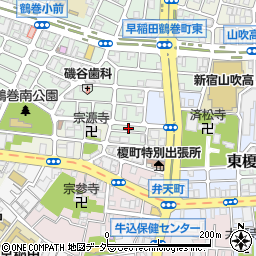 東京都新宿区早稲田鶴巻町502周辺の地図