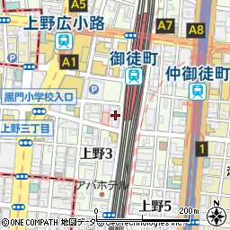 A5黒毛和牛 焼肉 食べ放題 龍神 上野店周辺の地図