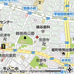 東京都新宿区早稲田鶴巻町552周辺の地図