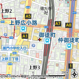 延吉香 上野・御徒町店周辺の地図