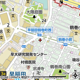 東京都新宿区早稲田鶴巻町518周辺の地図