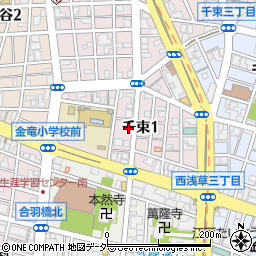 東京都台東区千束1丁目周辺の地図