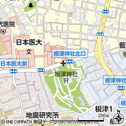 根津神社北口周辺の地図