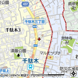 文京千駄木三郵便局周辺の地図
