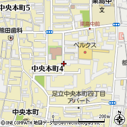 東京都足立区中央本町4丁目周辺の地図