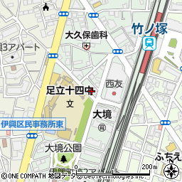 東京都足立区西竹の塚周辺の地図