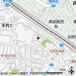 埼玉県草加市手代1丁目16周辺の地図