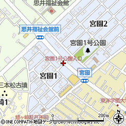 宮園1号公園入口周辺の地図