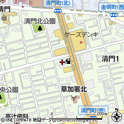 ヤジマ石油株式会社　草加清門町サービスステーション周辺の地図