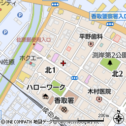 千葉県香取市北1丁目7周辺の地図
