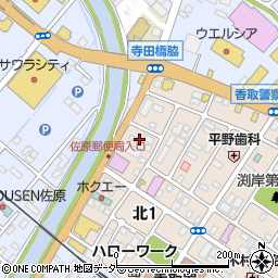 千葉県香取市北1丁目8周辺の地図