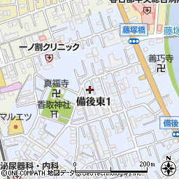 埼玉県春日部市備後東1丁目周辺の地図