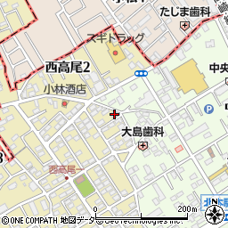 埼玉県北本市西高尾1丁目117周辺の地図