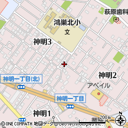埼玉県鴻巣市神明周辺の地図