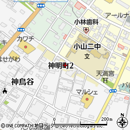 栃木県小山市神明町周辺の地図