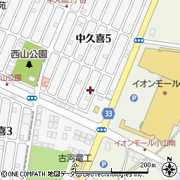 栃木県小山市中久喜5丁目15周辺の地図