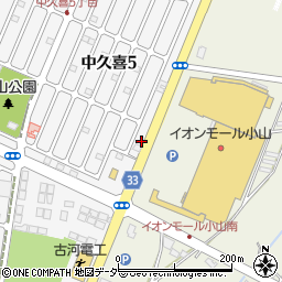 栃木県小山市中久喜5丁目22周辺の地図