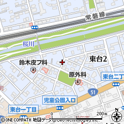 茨城県水戸市東台周辺の地図