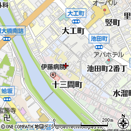 石川県金沢市十三間町中丁周辺の地図