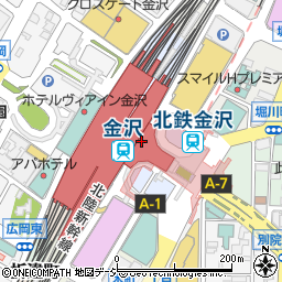 金沢市営　金沢駅第一駐輪場周辺の地図