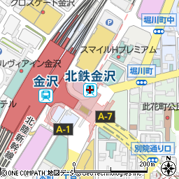 北鉄金沢駅周辺の地図