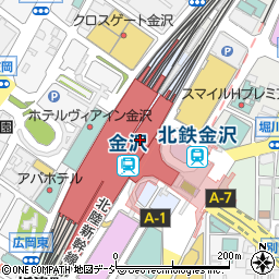 八兆屋 駅の蔵 金沢駅店周辺の地図