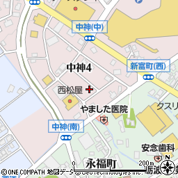 富山県砺波市中神4丁目70周辺の地図