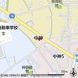 富山県砺波市中神周辺の地図