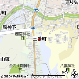 福島県白河市三番町周辺の地図