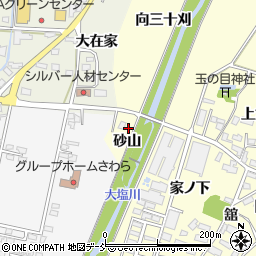 福島県喜多方市塩川町窪砂山周辺の地図