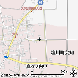 福島県喜多方市塩川町会知（御伊勢宮甲）周辺の地図