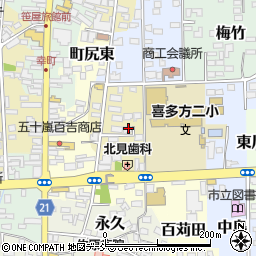 福島県喜多方市御清水南周辺の地図