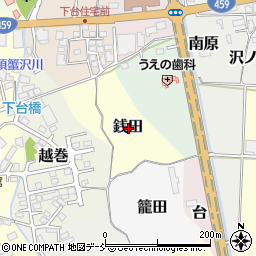 福島県喜多方市銭田周辺の地図