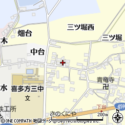 福島県喜多方市岩月町橿野三ツ堀西1387-2周辺の地図