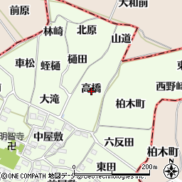 福島県福島市飯坂町東湯野高橋周辺の地図