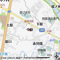 福島県福島市飯坂町中原周辺の地図