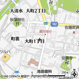 福島県伊達市梁川町大町１丁目13周辺の地図