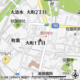 福島県伊達市梁川町大町１丁目14周辺の地図