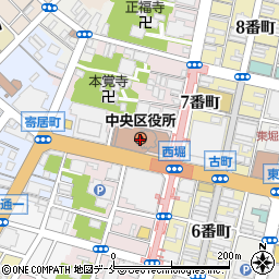 新潟市役所中央区役所　窓口サービス課・給付係周辺の地図
