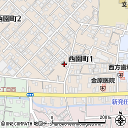 新潟県新発田市西園町1丁目周辺の地図