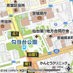 仙台市　勾当台公園　いこいの広場　野外音楽堂周辺の地図
