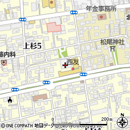 西友上杉店駐車場周辺の地図